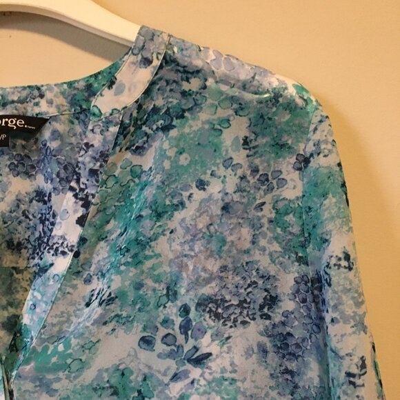 Abstract Watercolour Mermaidcore Print Sheer Button Up Collar Tunic Shirt - Picture 5 of 16